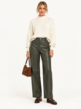 Wilfred Olive Green Straight Leg Faux Leather Pants